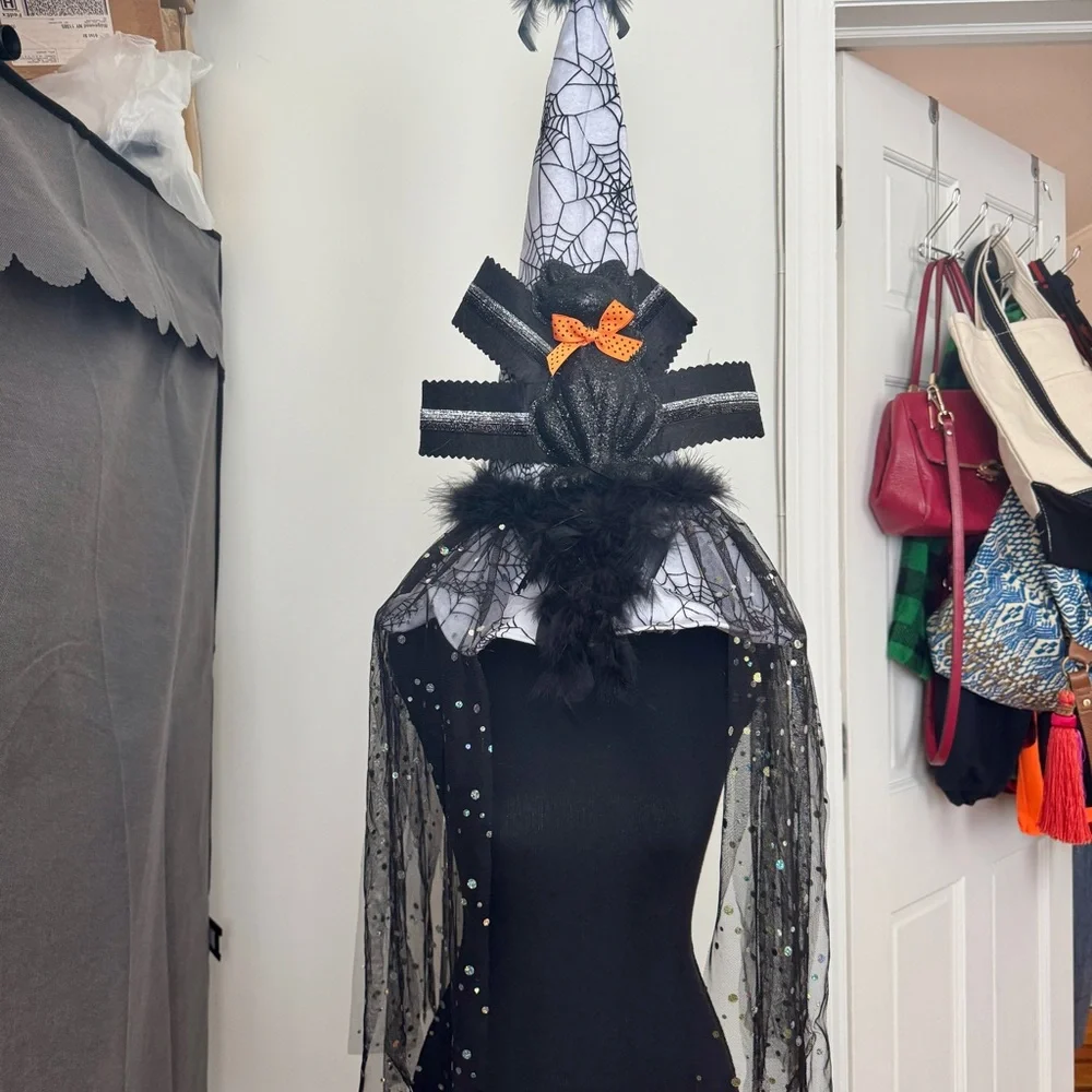 Black and White Witch Hat with Orange Bow